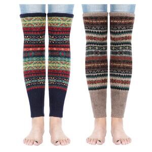 SATINIOR 2 Pairs Wool Leg Warmers for Women (Khaki, Navy Blue) (C141)